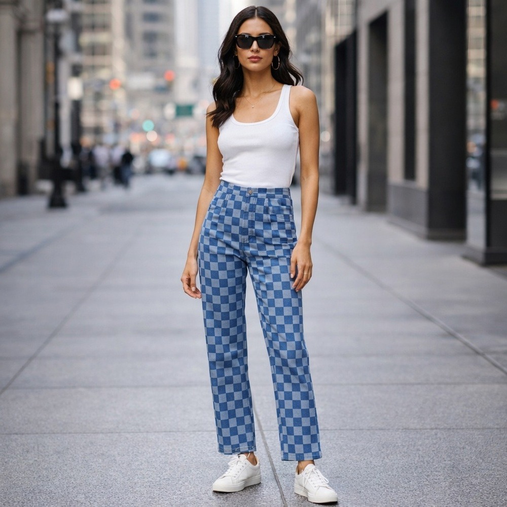 Reformation Cynthia Checkerboard Jeans 26x29 High Rise Straight Cool Girl Retro - Picture 1 of 9